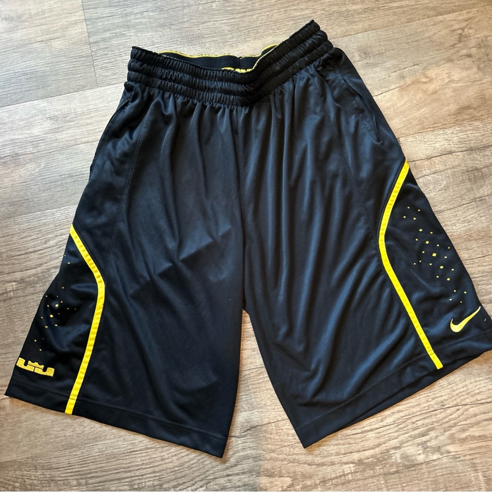 Nike LeBron Men’s Black Athletic Shorts with Yellow Trim